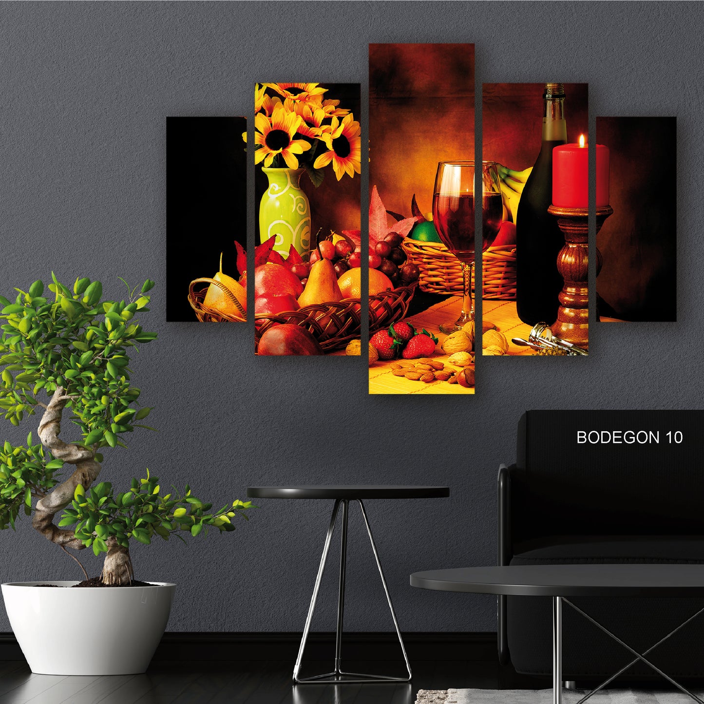 Cuadro Armonía Vinícola: Mesa de Vinos y Flores