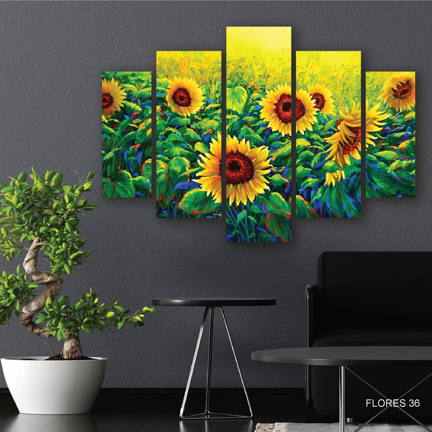 Cuadro Girasoles Impresionistas: Un Campo de Girasoles con Pinceladas Vibrantes