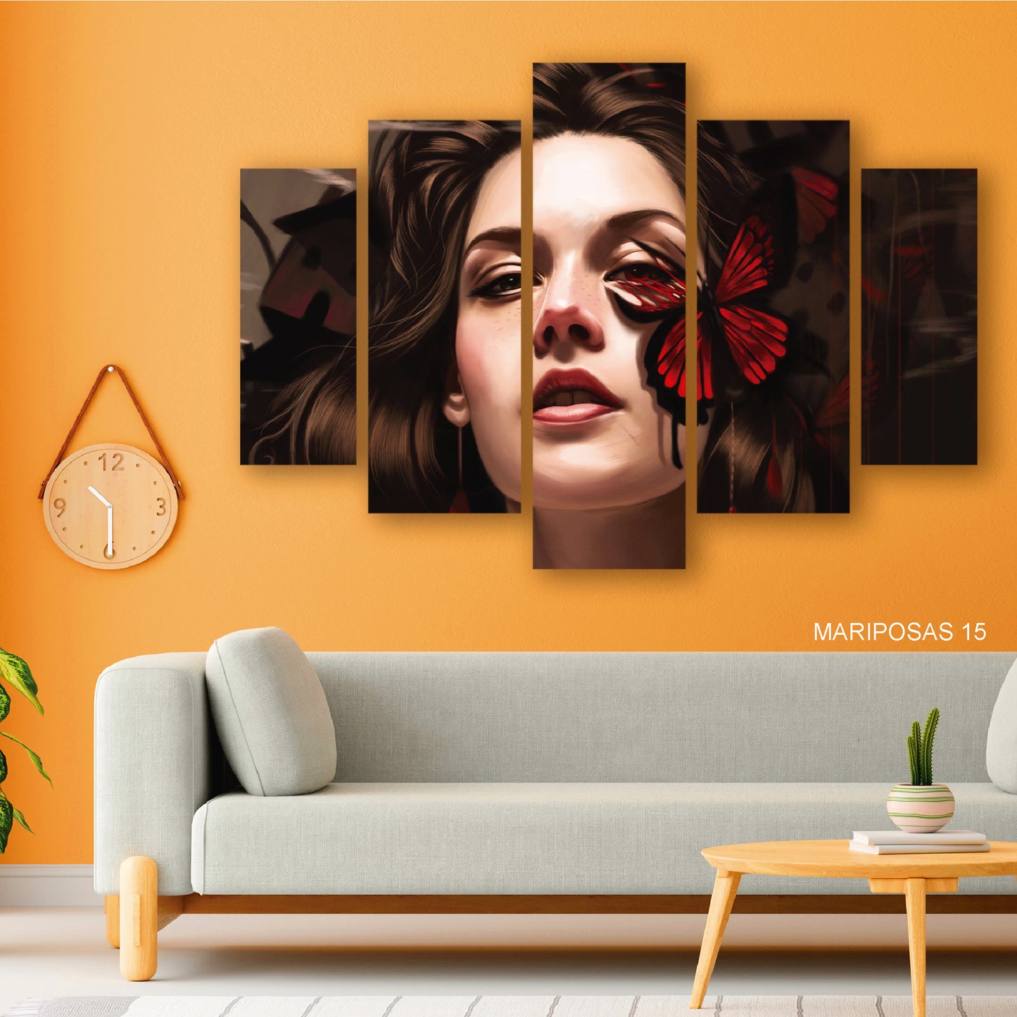 Subcoleccion Cuadros De Mariposas/ Nombre: Cuadro Belleza Efímera: Mujer y Mariposa Roja en Retrato