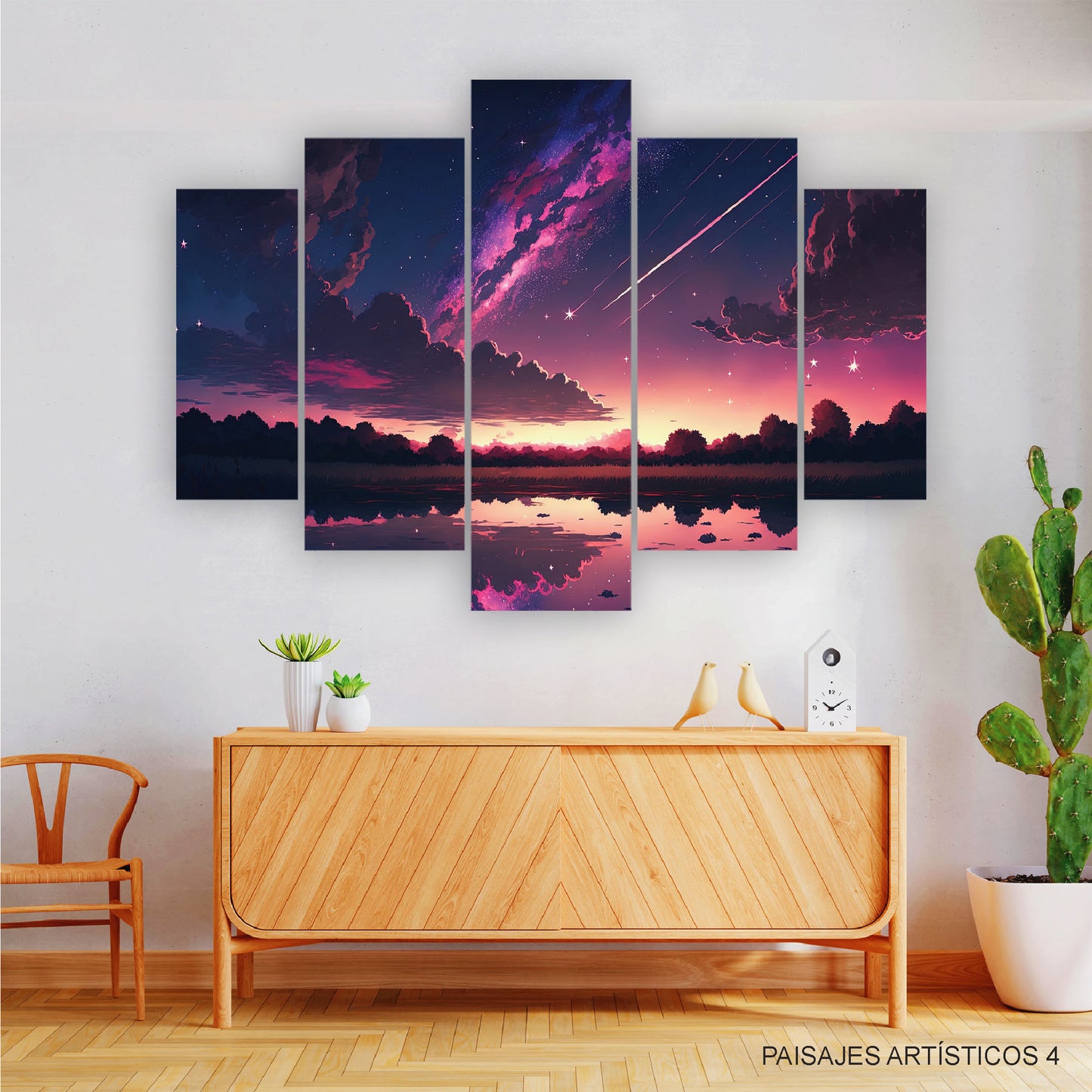 Subcoleccion Cuadros Paisajes Artísticos/ Nombre: Cuadro Crepúsculo Violeta Onírico: Atardecer Fantástico de Ensueño