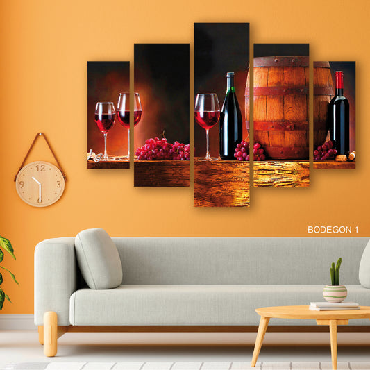 Cuadro Cosecha de Color: Vinos y Barriles en Tonos Cálidos