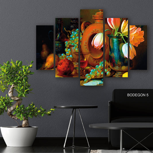 Cuadro Festín Real: Frutas y Flores en Mesa Elegante