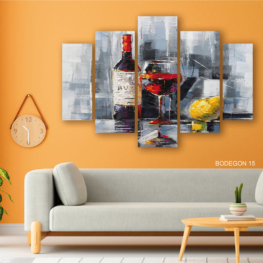 Cuadro Deconstrucción Vinícola: Copa y Botella en Contraste Distorsionado