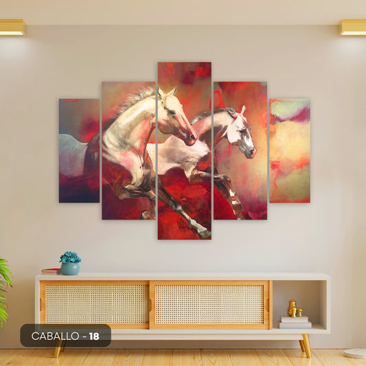 Subcoleccion Cuadros De Caballos/ Nombre: Cuadro Sueño Carmesí: Caballos Blancos en Rojo Distorsionado