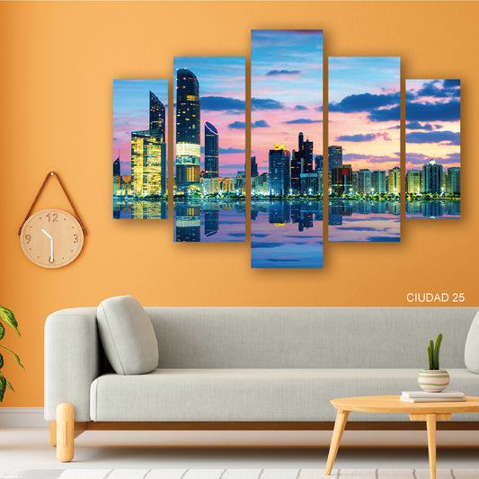 Cuadro Sinfonía Urbana: Contraste de Cielo, Agua y Edificios en Armonía