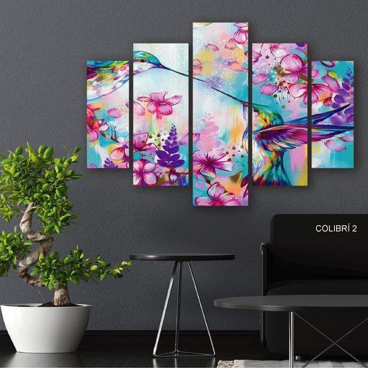Subcoleccion Cuadros De Colibri/ Nombre: Cuadro Beso Floral: Dúo de Colibríes en Vuelo Vibrante