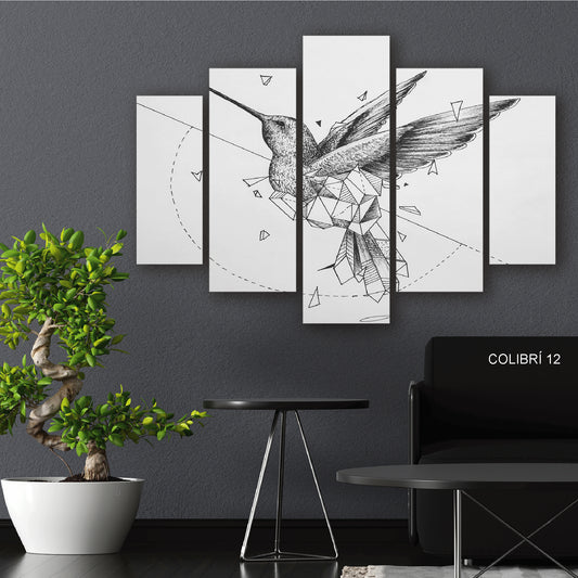 Subcoleccion Cuadros De Colibri/ Nombre: Cuadro Geometría Alada: Colibrí en Líneas Negras y Aire