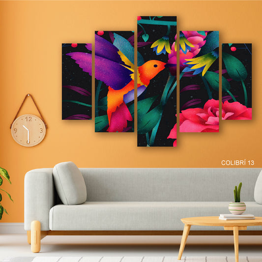 Subcoleccion Cuadros De Colibri/ Nombre: Cuadro Néctar Radiante: Colibrí en Festín Floral Fluorescente