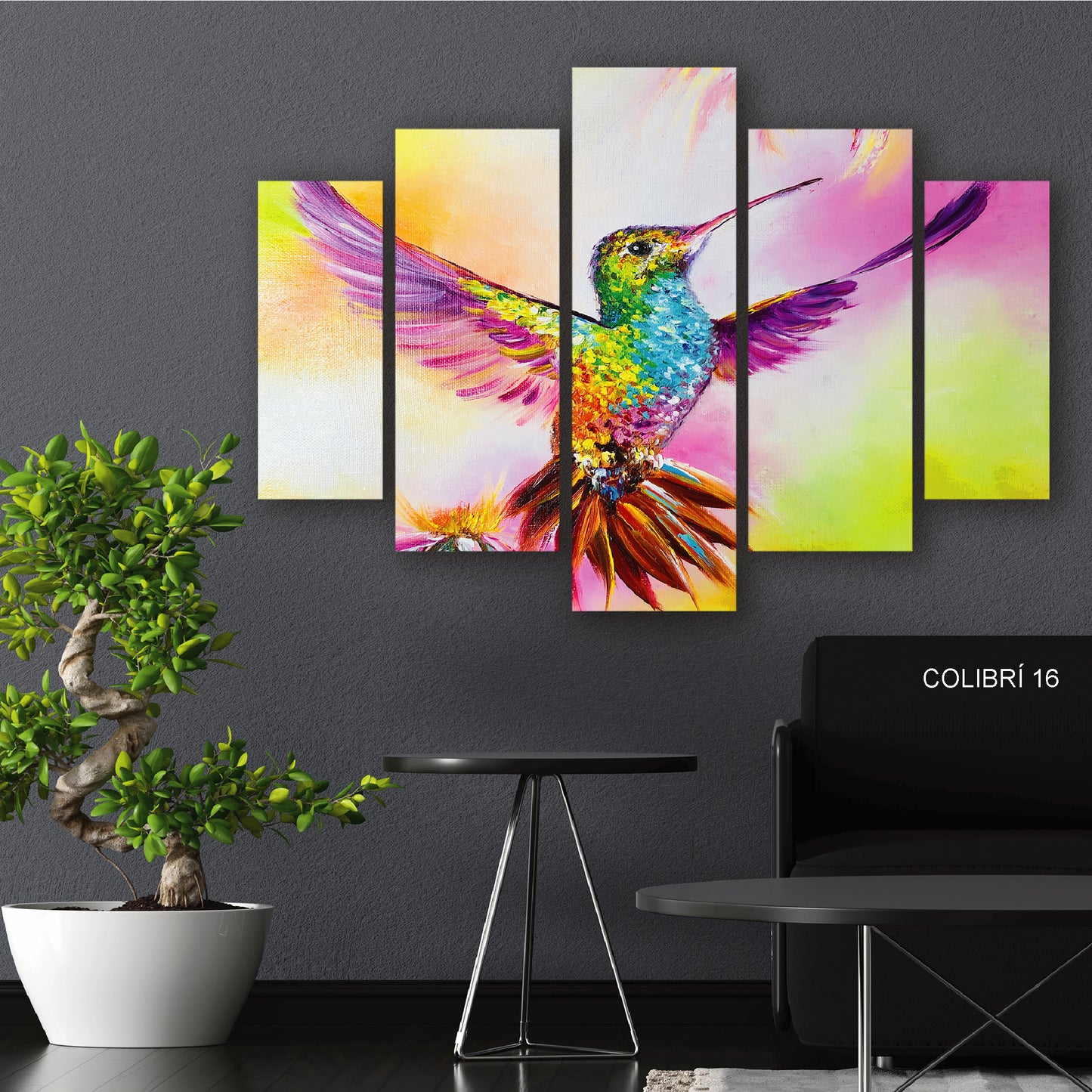 Subcoleccion Cuadros De Colibri/ Nombre: Cuadro Alas de Prisma: Colibrí en Vuelo de Color Extendido