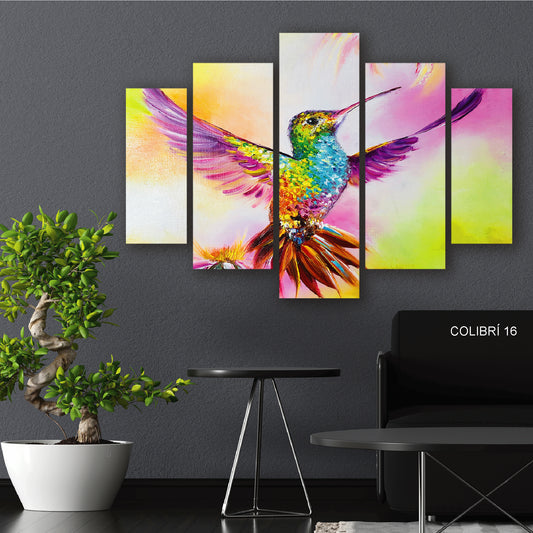 Subcoleccion Cuadros De Colibri/ Nombre: Cuadro Alas de Prisma: Colibrí en Vuelo de Color Extendido