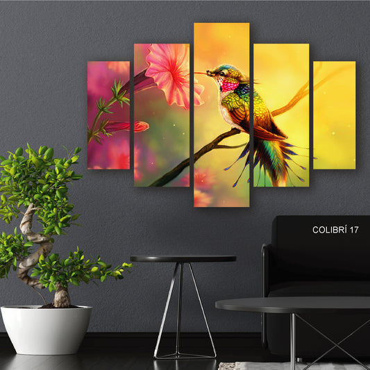 Subcoleccion Cuadros De Colibri/ Nombre: Cuadro Beso Rosado: Colibrí y Flor en Festín Natural