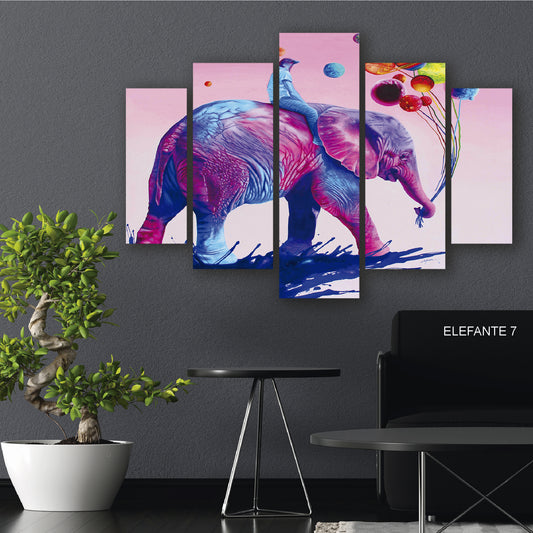 Subcoleccion Cuadros De Elefantes/ Nombre: Cuadro Alegoría Festiva: Elefante, Globos y Color en Armonía