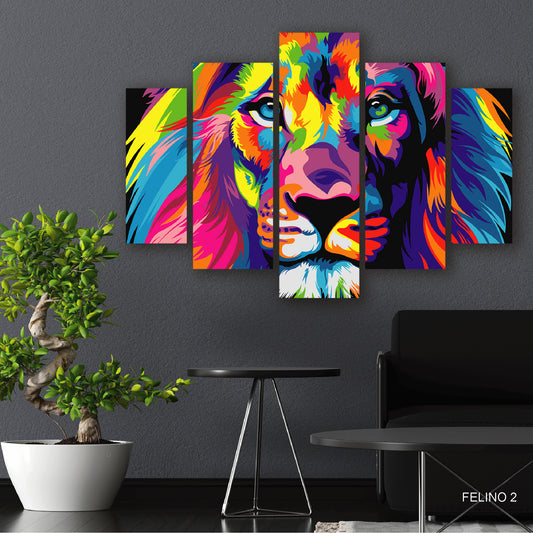 Subcoleccion Cuadros De Felinos/ Nombre: Cuadro Melena de Prisma: León Imponente en Color Vibrante