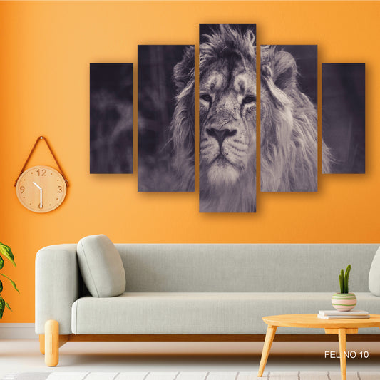 Subcoleccion Cuadros De Felinos/ Nombre: Cuadro Majestad Grisácea: Retrato de León en Contraste Sereno