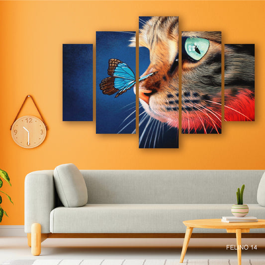 Subcoleccion Cuadros De Felinos/ Nombre: Cuadro Curiosidad Mutua:  Mariposa y Gato Doméstico en Encuentro