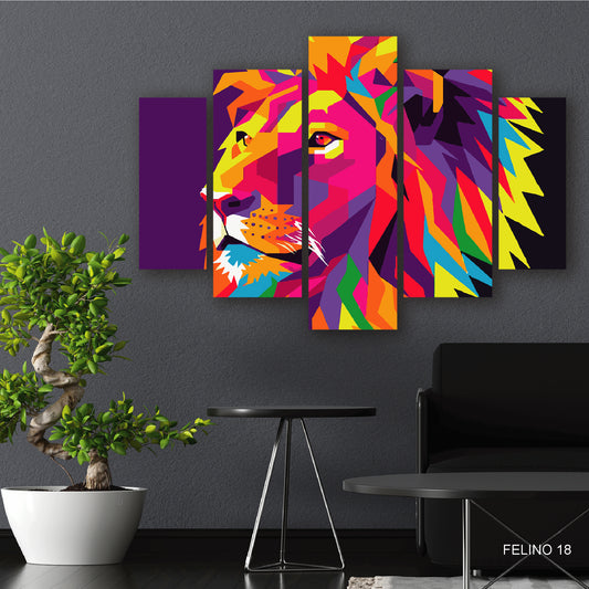 Subcoleccion Cuadros De Felinos/ Nombre: Cuadro León Cromático: Majestuosidad en Colores Vivos