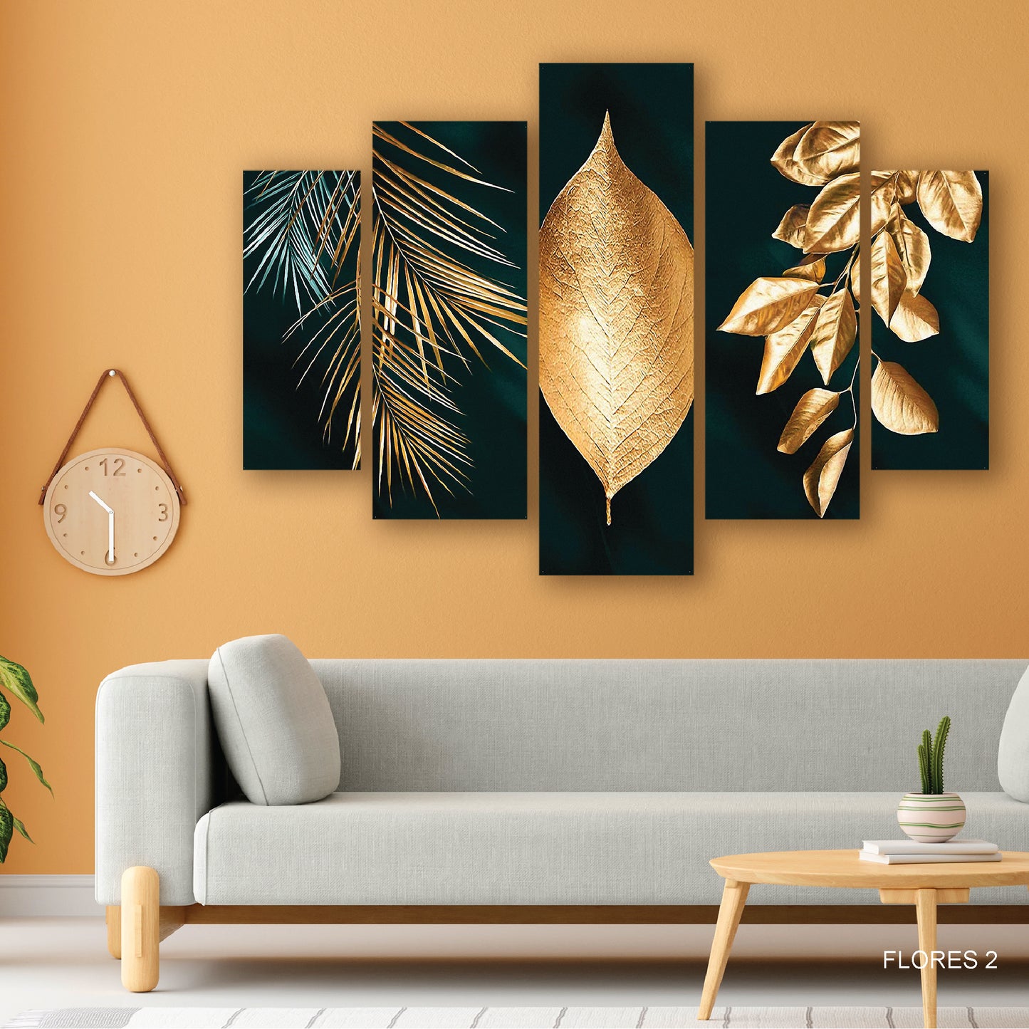 Cuadro Elegancia Áurea: Hojas Doradas que Brillan