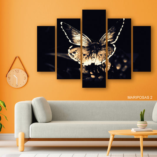 Subcoleccion Cuadros De Mariposas/ Nombre: Cuadro Áurea Nocturna: Mariposa Dorada en Contraste Absoluto