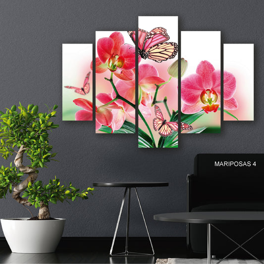 Subcoleccion Cuadros De Mariposas/ Nombre: Cuadro Jardín Rosado: Mariposas y Flores en Sinfonía de Rosas