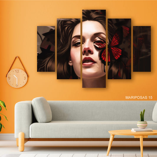 Subcoleccion Cuadros De Mariposas/ Nombre: Cuadro Belleza Efímera: Mujer y Mariposa Roja en Retrato