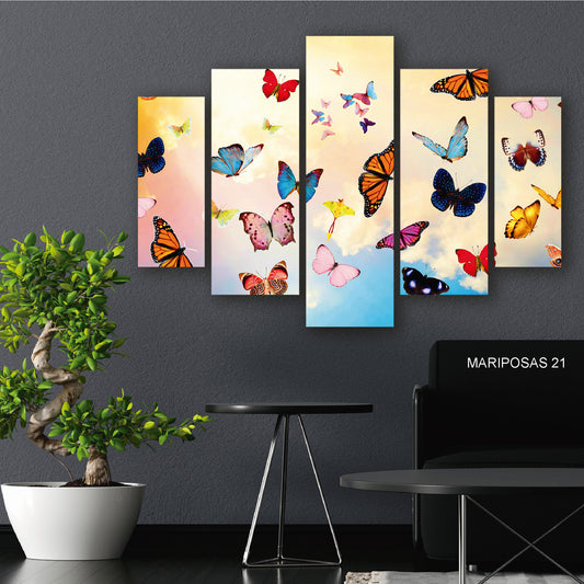 Subcoleccion Cuadros De Mariposas/ Nombre: Cuadro Enjambre de Colores: Mariposas Multicolores en Vuelo Libre