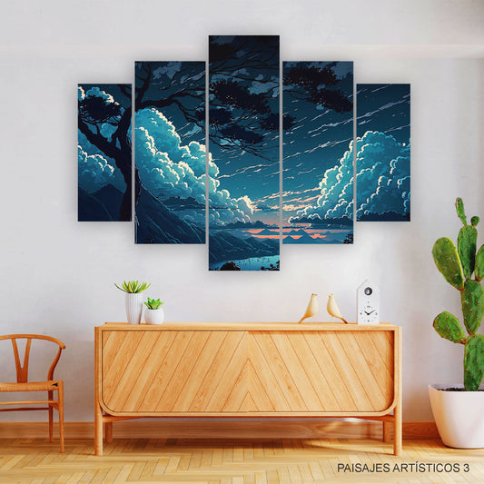 Subcoleccion Cuadros Paisajes Artísticos/ Nombre: Cuadro Horizonte de Fantasía: Nubes Caricaturescas Hacia el Infinito