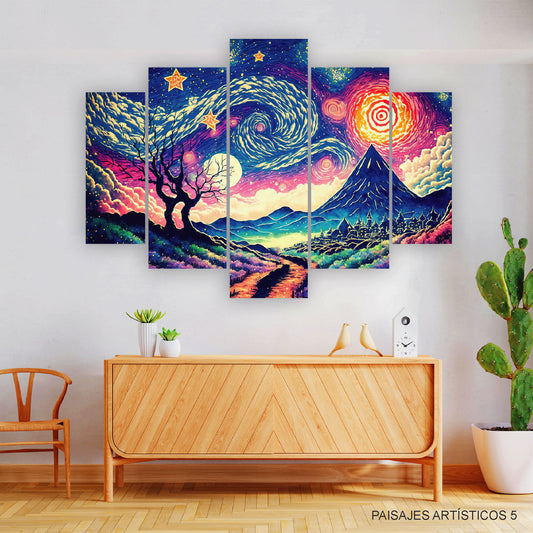 Subcoleccion Cuadros Paisajes Artísticos/ Nombre: Cuadro Sol Montañoso Impresionista: Paisaje de Pinceladas Expresivas