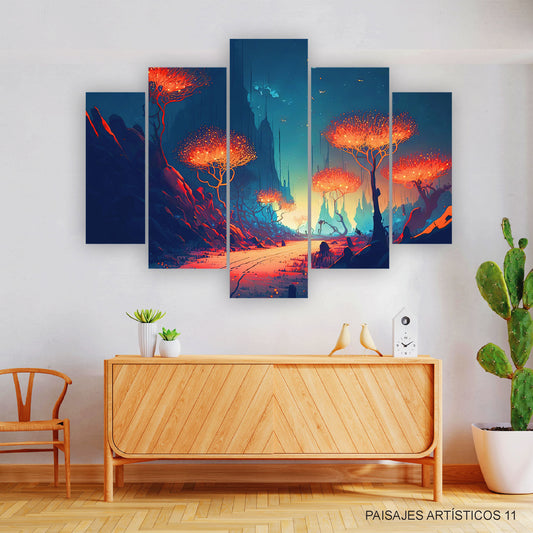 Subcoleccion Cuadros Paisajes Artísticos/ Nombre: Cuadro Sendero de Luz Arbórea: Un Camino Iluminado por la Naturaleza