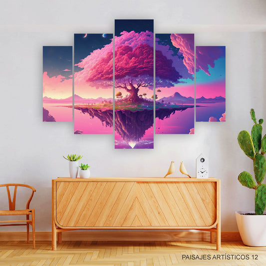 Subcoleccion Cuadros Paisajes Artísticos/ Nombre: Cuadro Árbol Cósmico Rosado: Un Gigante Estelar de Ensueño