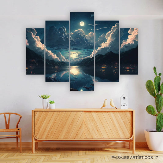 Subcoleccion Cuadros Paisajes Artísticos/ Nombre: Cuadro Claro de Luna Sereno: Noche Iluminada por la Luna