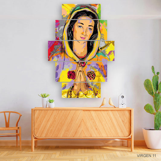 Cuadro Virgen Luminosa: Representación de Colores Vivos