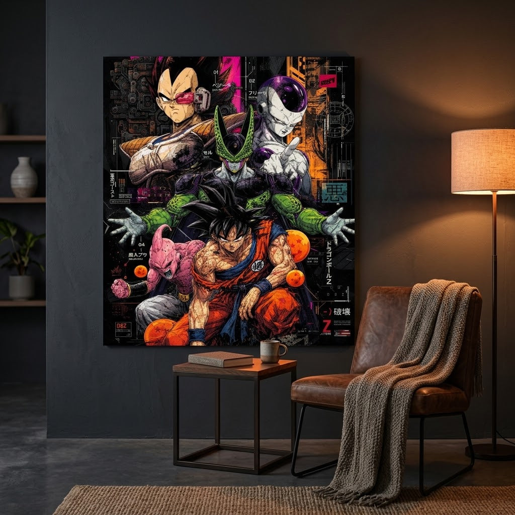 Cuadro mural Dragon Ball Z ambientado en sala