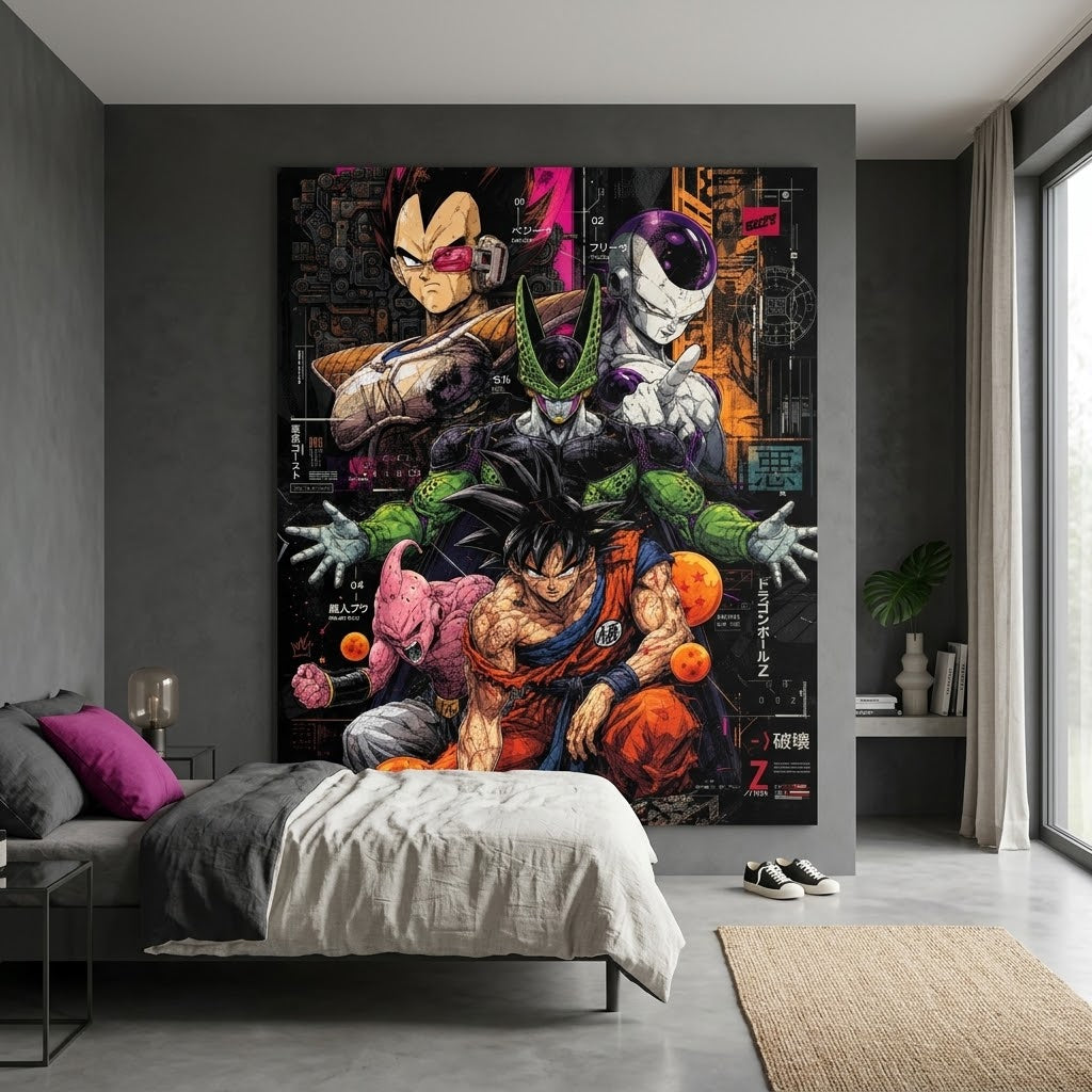 Cuadro mural Dragon Ball Z ambientado en dormitorio
