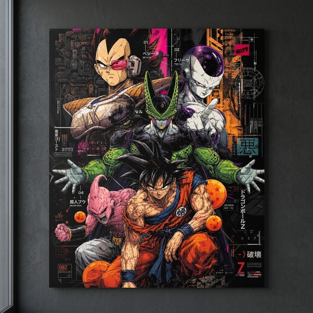 Cuadro mural Dragon Ball Z ambientado en pared oscura
