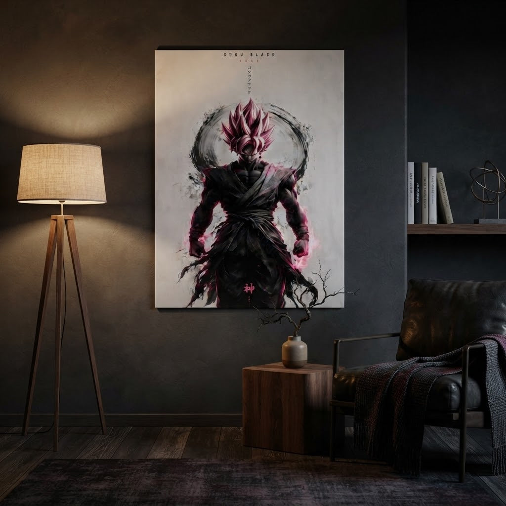 Cuadro Goku Black Rose ambientado en sala nocturna