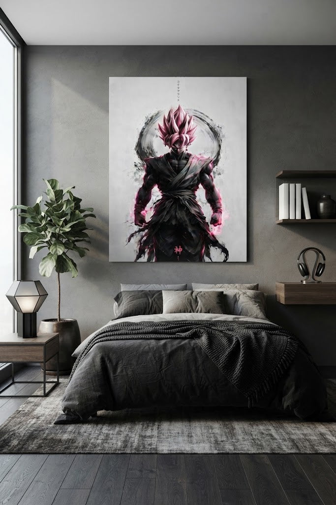 Cuadro Goku Black Rose ambientado en dormitorio