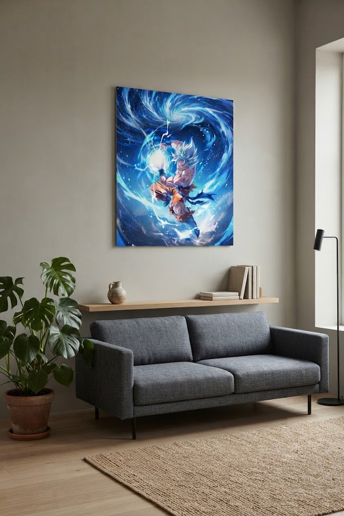 Cuadro Goku Kamehameha ambientado en sala de estar