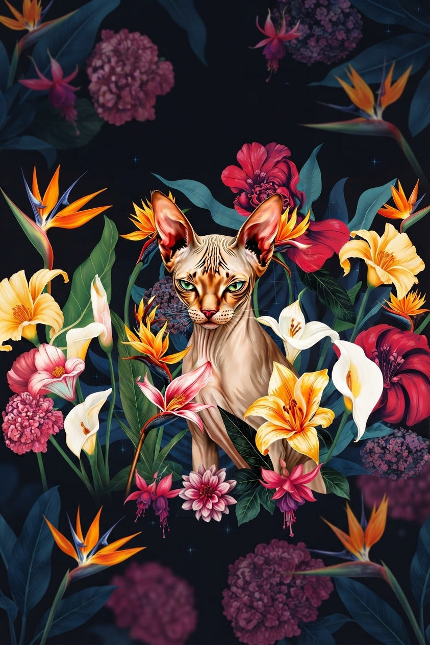 Cuadro Rey Esfinge – Elegancia entre Flores