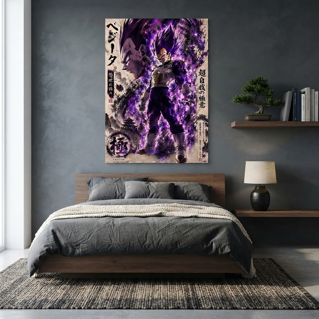 Cuadro Vegeta Ultra Ego ambientado en dormitorio